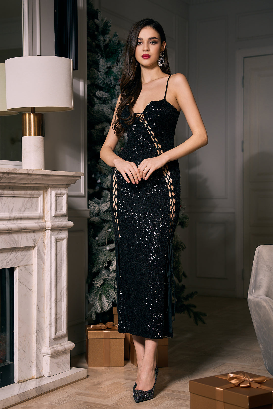 Ximena Hollow Sequin Evening Dress – Sesidy