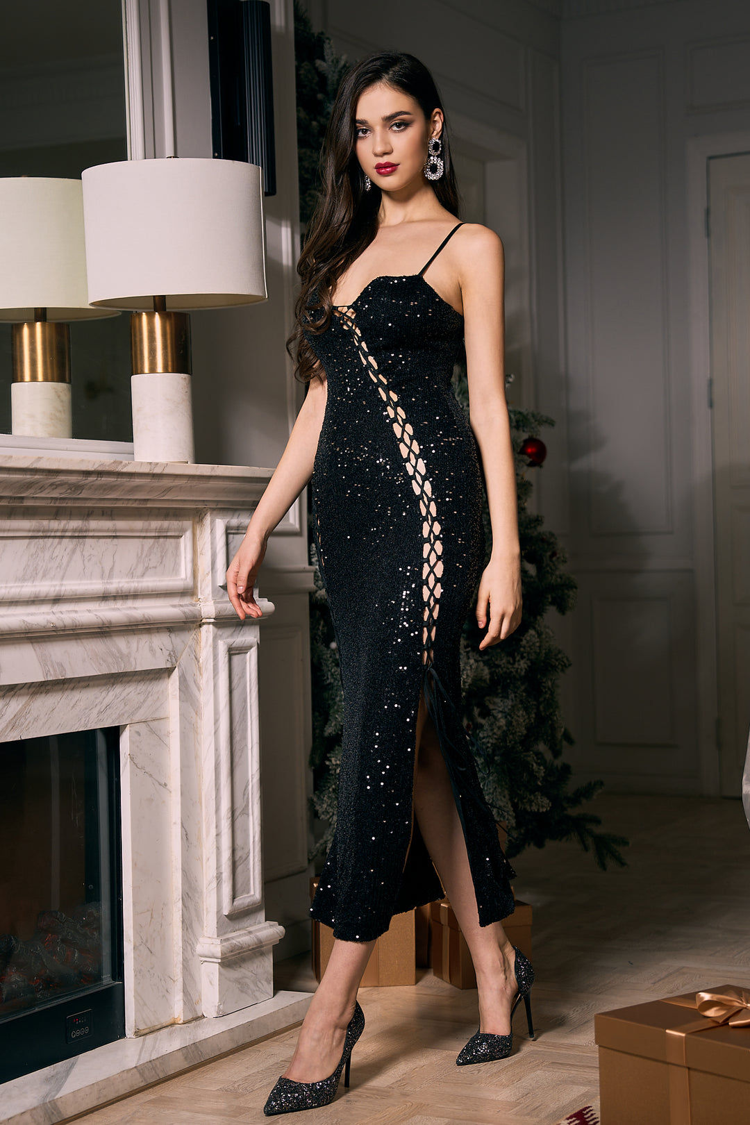 Ximena Hollow Sequin Evening Dress – Sesidy