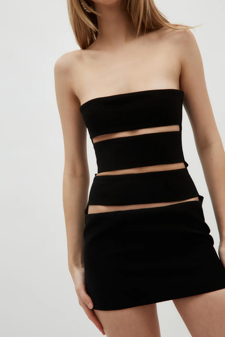 Sesidy Black Strapless Cutout Dress in Black